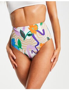 ASOS DESIGN - Mix and Match - Slip bikini a vita alta con stampa astratta a fiori-Multicolore