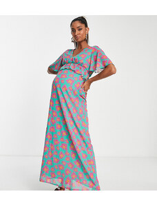Twisted Wunder Maternity - Vestito lungo con stampa vivace a fiori e volant-Blu