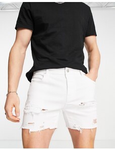 ASOS DESIGN - Pantaloncini di jeans taglio corto skinny bianchi con strappi-Bianco