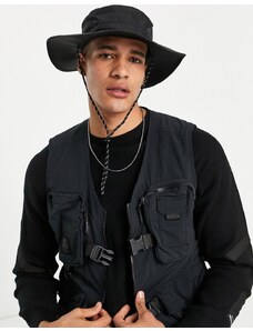 ASOS DESIGN - Safari - Cappello da pescatore nero con cordino a contrasto