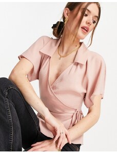 ASOS DESIGN - Blusa avvolgente color cipria con colletto-Rosa