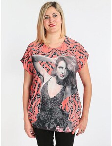 Solada Maxi T-shirt Donna Con Stampa e Strass Manica Corta Arancione Taglia Unica