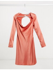 Unique21 - Vestito corto con taglio in sbieco e cut-out sul retro in raso color terracotta-Rosa