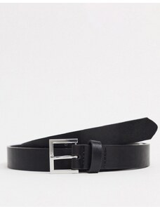 ASOS DESIGN - Cintura skinny elegante in pelle sintetica nera con fibbia argentata-Nero