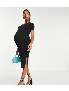 Flounce London Maternity - Vestito camicia midi basic in jersey nero a maniche corte