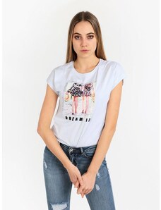 Monte Cervino T-shirt Donna Con Disegno e Strass Manica Corta Bianco Taglia S/m