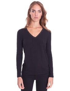 MAGLIA MARIA BELLENTANI SCOLLO A PUNTA CON PROFILI IN LUREX, Colore Nero