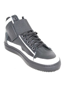 Malu Shoes Sneakers alta art.8189 in vera pelle strappo ed elastico nero lacci made in italy fondo antiscivolo comfort
