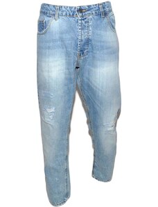 Malu Shoes Jeans denim uomo jogger fit cavallo basso lavaggio chiaro Cinque tasche cerniera e bottone con strappi made in Italy