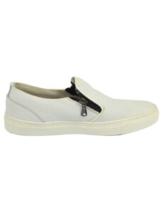 Malu Shoes Mocassino slip on donna bianco con zip laterale fondo bianco comfort made in Italy vera pelle