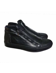 Made In Italy Sneakers bassa uomo scarpe calzature modello con zip dettaglio nero piramide vera pelle