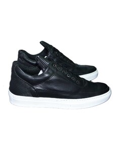 Made In Italy Sneakers bassa uomo scarpe calzature modello phil dettaglio piramide nero e vitello nero vera pelle
