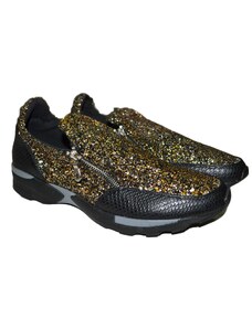 Malu Shoes sneakers casual donna fondo ultraleggero con zip e glitter dorato