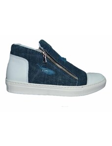 Malu Shoes Sneakers uomo scarpe jeans fondo bianco punta bianco di vera pelle made in italy zip