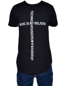Malu Shoes T-Shirt lunga uomo nera oversize maniche corte scritta la music is my religion street style estate