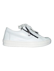 Malu Shoes Sneakers bassa doppia zip vera pelle bianco made in italy lacci moda