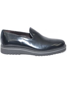 Malu Shoes Scarpe uomo mocassino pelle nero lucido abrasivato fondo righo grigio squaletto comfort made in italy