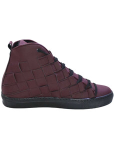 Malu Shoes Sneakers alta art 5055 pelle gommato bordeaux matto moda glamour intreccio a mano fondo antiscivolo