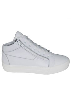 Malu Shoes Sneakers alta uomo fondo doppio bianco antiscivolo due zip vera pelle nappa bianco lacci art 109895