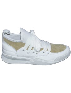 Malu Shoes Sneakers bassa made in italy art marcelo bicolore beige e bianco az0120 vera pelle fondo bianco curvo