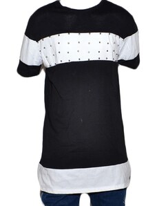 Malu Shoes T-Shirt maglietta bicolore nero bianco made in italy collo rotondo borchie cucito artigianalmente moda estate