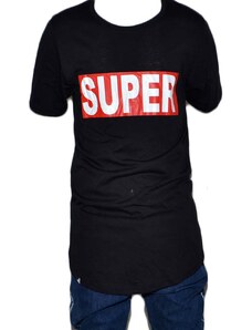 Malu Shoes T-shirt uomo minimale a girocollo tinta unita nera con stampa '' SUPER