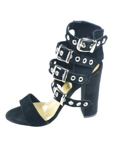 Malu Shoes Sandali tacco doppio nero art.st9094 made in italy accessori fibbia argento camoscio moda comfort fondo antiscivolo