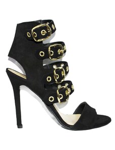 Malu Shoes sandali tacco donna nero art.st9093 made in italy accessori fibbia oro camoscio moda comfort fondo antiscivolo