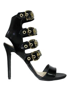 Malu Shoes sandali tacco nero pelle art.st9046 made in italy accessori fibbia oro moda comfort fondo antiscivolo