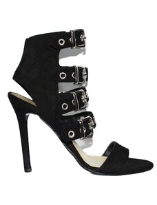 Malu Shoes Sandali tacco nero art.st9093 made in italy accessori fibbia argento camoscio moda comfort fondo antiscivolo