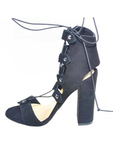 Malu Shoes Sandali tacco doppio nero art.st9098 made in italy accessori borchie stringhe lacci pelle camoscio moda comfort fondo antiscivolo