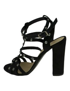 Malu Shoes sandali tacco nero art.st77891 con borchie tacco doppio vera pelle camosciomoda glamour made in italy