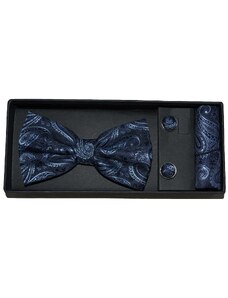 Malu Shoes Set coordinato uomo papillon con gemelli e pochette blu fantasia elegante cerimonia