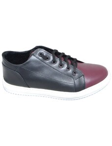 Malu Shoes Sneakers bassa uomo art:2384 vera pelle bicolore nero e bordeaux comode moda made in italy