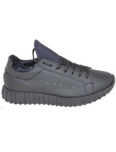 Malu Shoes Sneakers bassa uomo art.323 nera pelle gommato con fondo running made in italy moda comfort