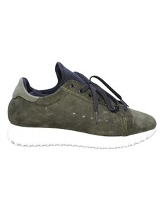 Malu Shoes Sneakers bassa uomo art.0021 verde in camoscio made in italy fondo running bianco antiscivolo moda comfort