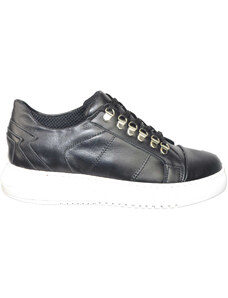 Sneakers bassa uomo nero fondo doppio army vera pelle nappa riporto strisce di pelle made in italy moda giovanile