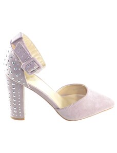 Malu Shoes Decollete' aperto scarpe donna a punta in camoscio rosa con tacco rotondo borchiato e cinturino alla caviglia moda