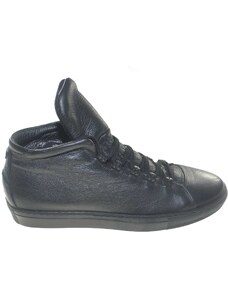 Malu Shoes Scarpe uomo sneakers bassa con linguetta alta moda linea sport nero in pelle bottolato