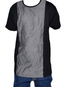 Malu Shoes T- shirt basic uomo cotone nero modello over con inserti in tessuto grigio sul petto girocollo made in italy moda