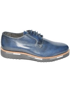 Malu Shoes Scarpe uomo fondo cassonetto gomma classico sportivo antiscivolo vera pelle abrasivato blu traforato made in italy