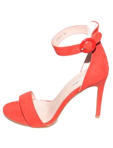 Malu Shoes Sandalo donna camoscio rosso tacco a spillo linea basic con plateau e cinturino alla caviglia cerimonia luxury