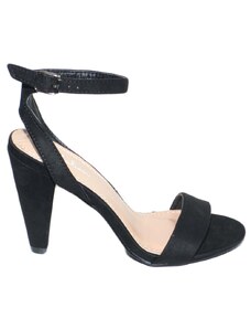 Malu Shoes Sandalo donna nero scamsciato con fascetta sottile e cinturino incrociato alla caviglia comodo tacco cono moda anni 30