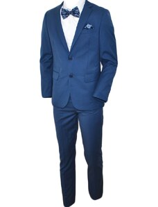 Malu Shoes Abito sartoriale uomo in cotone cerato blu navy con giacca slim fit e pantaloni cropped capri pochette elegante evento