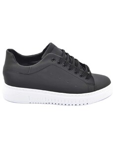 Malu Shoes Sneakers uomo bassa in vera pelle gommato nero con fondo alto bianco moda basic comode fatte a mano in Italia