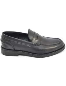 Malu Shoes Scarpe uomo mocassini inglese college vera pelle morbida di crust nera con bendina made in italy fondo gomma