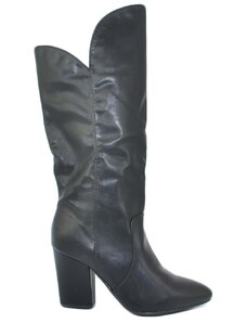 Malu Shoes Stivali texani donna nero tinta unita collo asimmetrico tacco largo altezza ginocchio moda coachella con zip glam