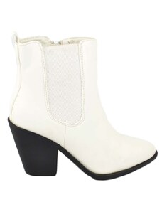 Malu Shoes Tronchetto donna beatles basic bianco con elastico doppio alla caviglia tacco cono moda camperos texani comodi
