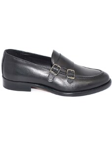 Malu Shoes Scarpe uomo con fibbia doppia nero sottile derby vintage in vera pelle crust slip on business linea dandy