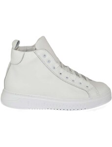 Malu Shoes Sneakers alta uomo in vera pelle bianca a stivaletto spazzolata a mano con fondo alto bianco made in italy